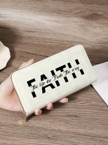 And Functional Women's Long Wallet With "Faith" Letter Print, Premium Leather Material, Multi-Card Slots For Credit Card, Bank Card, And Coin Storage, Zipper Closure For Secure Storage Of Bills And Coins, Compact And Lightweight Design For Easy Carry, Ideal For Shopping, Travel, And Daily Use, Perfect Gift For Girlfriend, Mother, Or Teacher - Black - View 14