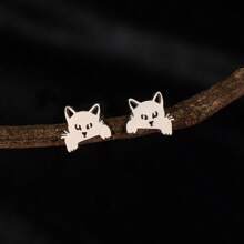 1 Pair Of Elegant Cat Earrings, Stainless Steel, Animal Theme, Suitable For Everyday Wear, Pet Animal Accessories, Women's Holiday Gifts