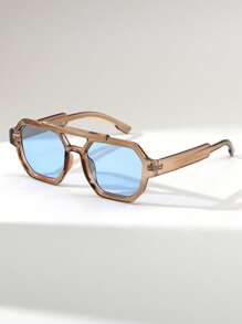 1 Pair Unisex Retro Punk Style Double-Bridge Pilot Fashion Glasses, Fashion Versatile For Riding, Beach, Vacation For Summer Beach Vacation,Outdoor,Travel - Multicolor - View 17