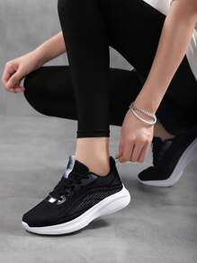 男士轻便运动跑步鞋，透气系带黑白男女款运动鞋，情侣款