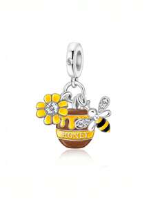 1 pieza Flor de primavera con baño electrolítico de moda, colgante lindo de abeja y olla de miel, regalo para el Día de la Madre y el Día del Padre