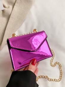 1 pièce Mini sac à bandoulière/sac messager en PU de couleur unie de nouvelle mode, petit sac carré, sac de fille personnalisé populaire avec chaîne laser brillante, couleur bonbon mode "Satisfied Bird", style triangle couverture de niche polyvalente mini sac à main de messager de fille