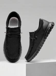 Men's Simple Loafers Lightweight Casual Shoes Boat Shoes Comfortable Non Slip Walking Shoes Outdoor Fitness Sneakers Flat Shoes Traveling Shoes Black