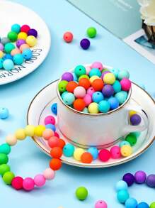 96 颗 15 毫米硅胶珠散装圆形硅胶珠焦点笔散装珠经典混色带弹力绳适合 DIY 制作钥匙扣、串珠笔、项链等