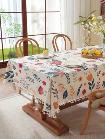 1 件复活节花卉和流苏兔子花长方形桌布适用于咖啡桌、餐桌