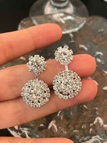 1 Pair Fashionable Elegant Luxury Rhinestone Inlaid Women's Earrings, Suitable For All Seasons, Suitable For Engagement, Banquet, And Wedding Wear, Fashion Bride Earrings, Gift For Girlfriend, Wife, Mother's Day - White - View 4