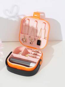 Portable Jewelry Box With Ring, Necklace, Lipstick Compartments, Multi-Functional PP Plastic Storage Box, Convenient To Carry - Orange Earrings - View 1