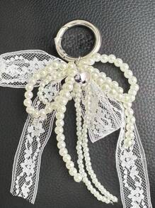 Y2K 可爱极简串珠蝴蝶结，银色钻石心形包包挂饰，闪亮彩灯，甜美少女包包吊坠，时尚珍珠蝴蝶结，DIY 纯色蕾丝铆钉珍珠蝴蝶结手机壳挂饰，蝴蝶结丝带，多功能 DIY 钥匙扣/包包挂饰套装，适合情侣、女士、女孩和闺蜜日常佩戴。节日礼物的理想之选。 - 白色 - 查看 7