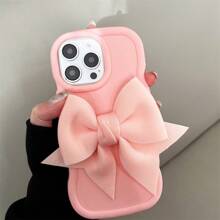 Bow-Knot A Sweet Pink IPhone Case With Big Bowknot & Handy Wrist Strap ,Diy Phone Case Compatible With SAMSUNG IPhone16/7/8/11/12/13/14/15/X/XR/Xs/Plus/Pro/Pro Max/SE2
