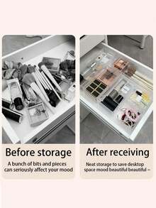 7pcs/Set Transparent Drawer Storage Box, Makeup Organizer, Multifunctional Storage Box, Ideal For Bathroom Vanity, Holds Makeup Brushes, Pencils, School Supplies, Display Tray Stand, Suitable For Vanity And Bathroom Counter, Home Decor - Multicolor - View 10