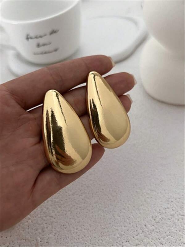 1 par de pendientes de botón metálicos con forma de gota de agua sencillos y elegantes, joyas de Charm vintage como regalo para mujeres