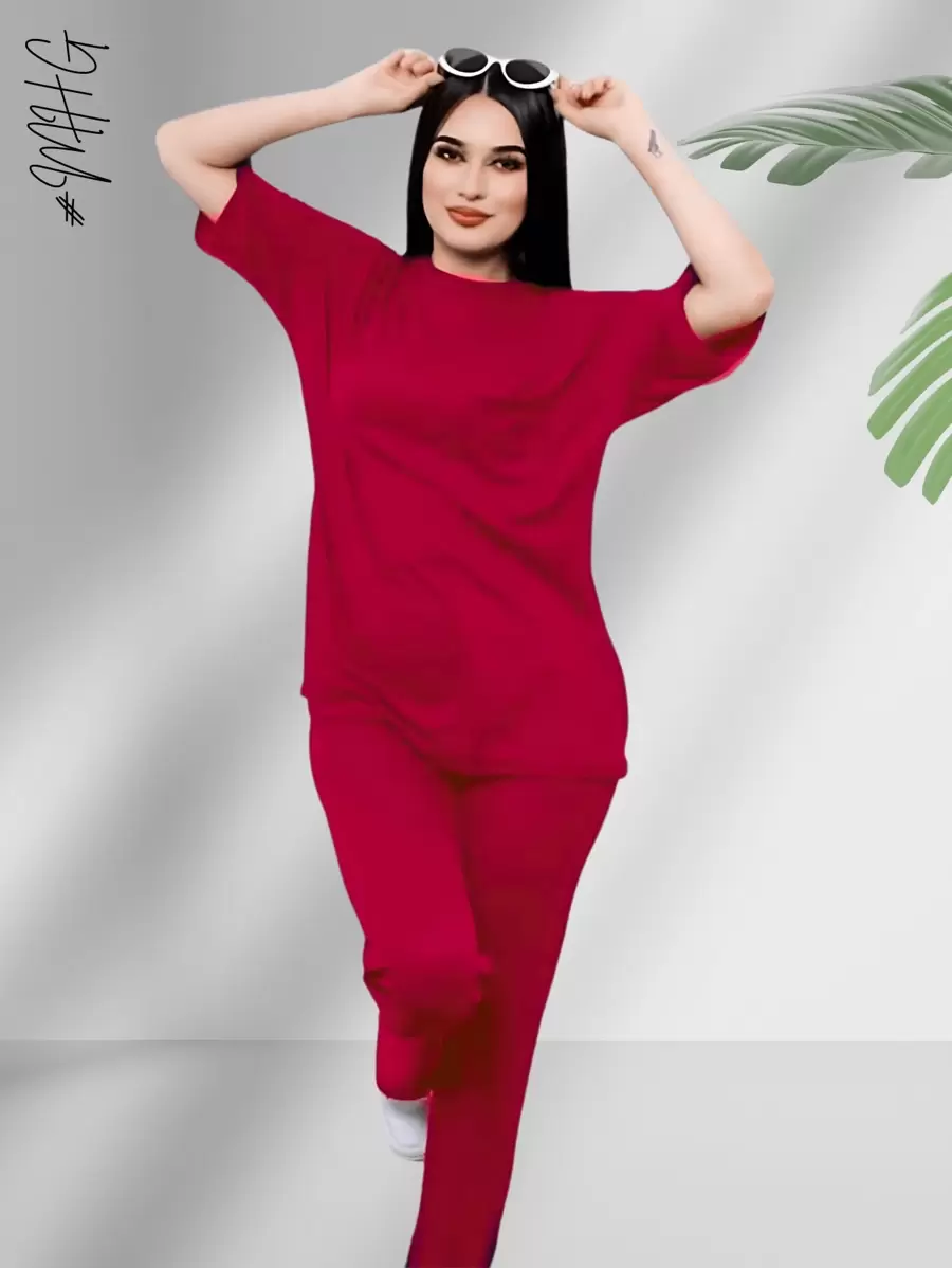 Solid Drop Shoulder Tee & Leggings - Redwood - View 1