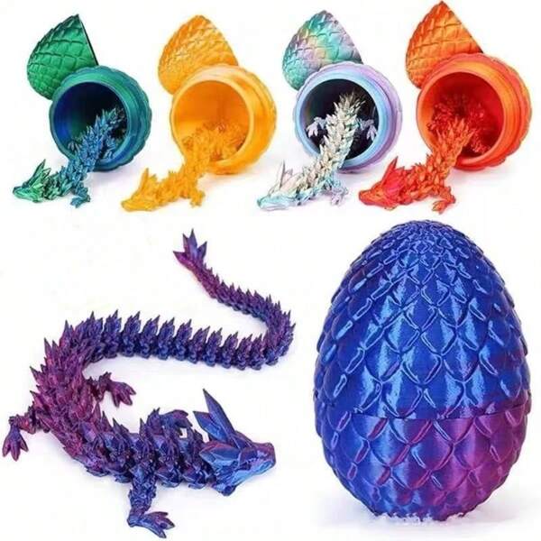 3D Printed Dragon Egg Decor Set, Gem Crystal Dragon Figurine Ornament, Colorful Animal Creative Home Decoration, Collectibles & Gifts