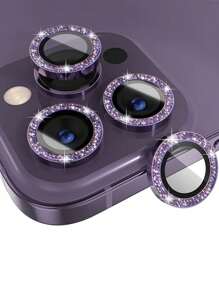 3片装相机镜头保护膜，兼容 17/16/15/11/12/13/14、15/11/12/13/14 Plus，钢化玻璃金属保护壳，高清透明 - 紫色 - 查看 25