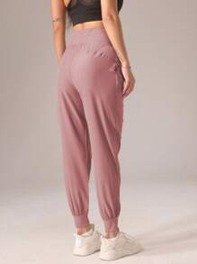 1pc Women Pleated Solid Color Casual Sport Style Pants - Dusty Pink - View 6