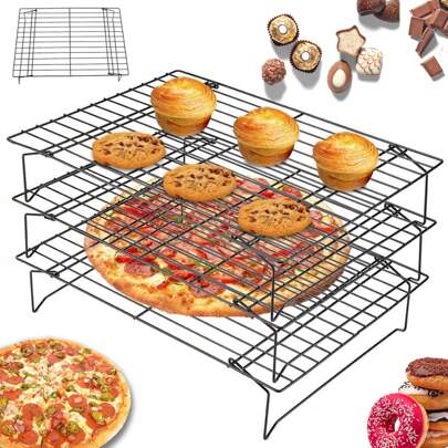 3 Pcs Rejillas para Enfriar, rejilla para enfriar pasteles,Rejilla para Asador,Acero inoxidable extraíble y apilable,Aplicable Hornear en Casa, Cumpleaños y bodas,elaboración de tartas y galletas.