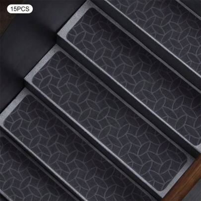 Quiltern 15 Pieces 8 X 30" Grey Stone-Texture Stair Treads, TPR Non-Glue Self-Adhesive Anti-Slip Mats, Reusable For Stair Steps