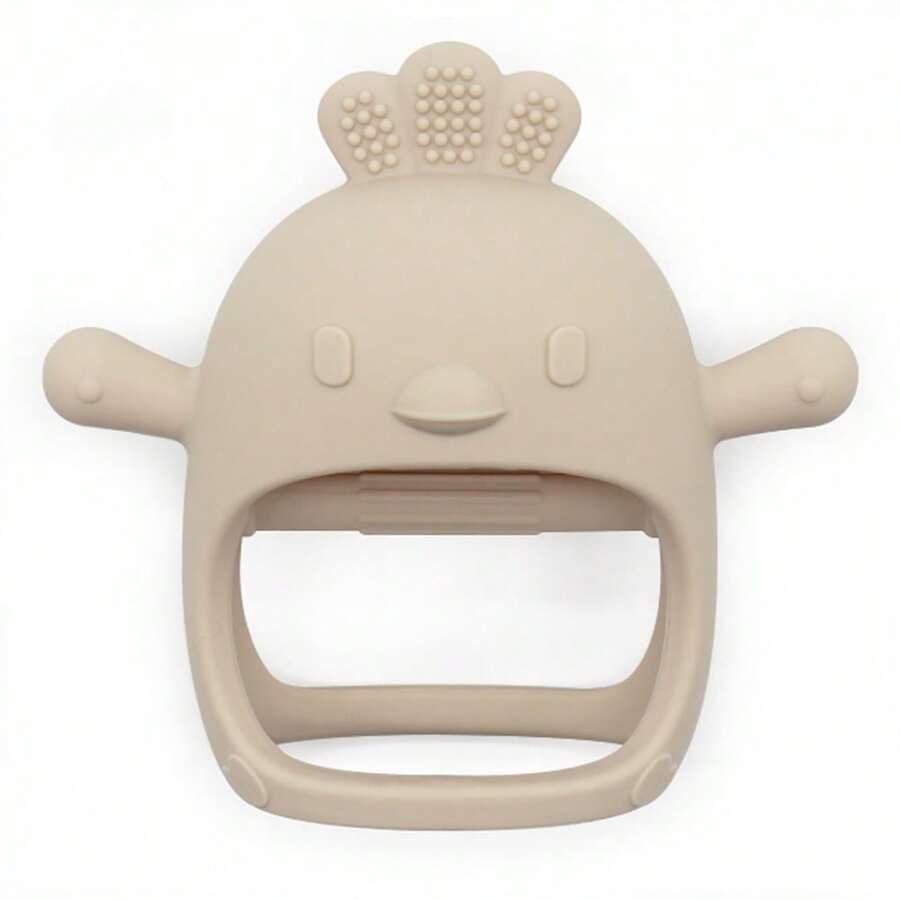 Baby Chick Teether, Infant Silicone Teething Toy To Prevent Thumb Sucking, Mushroom-Shaped Silicone Teething Stick Rattle - Beige 1 - View 1