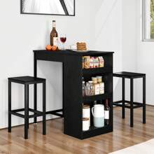 Yitahome Breakfast Bar Table, Bar Table Set With Bar Stools, 2, Bar Table And Stools Set Dining Bar Table Footrest And Storage Shelf For Kitchen Dining Room Pub Industrial Steel Frame - Black - View 2