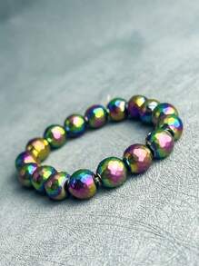 Stylish Terahertz Bracelet, Double Effect Magnetic Bead Bracelet, Black Tourmaline Improve Magnetic Field Energy Stone Bracelet, Men Jewelry Elastic Beaded Bracelet - Multicolor - View 6