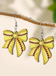 1 Pair Wooden Creative Sports Theme Football Olive Ball Bowknot Earrings, Suitable For Women Everyday And Festivals - Multicolor - View 6