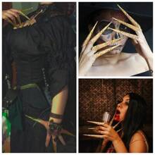 30 件金色指甲爪钉 4.7 英寸长指甲爪子指甲尖爪环古代女王服装指尖爪钉环指甲保护器适用于万圣节角色扮演戏剧舞蹈表演 - 金色 - 查看 5