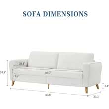 84'' Mid-Century Sofa Couch, Large Sofa With Streamlined Armrests And Wood Feet, Boucle Couches For Living Room, Bedroom - White - View 3