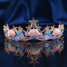 Corona nupcial, diadema con corona de escamas de sirena, concha y estrella de mar estilo barroco, accesorios para el cabello de princesa para boda, fiesta y Halloween
