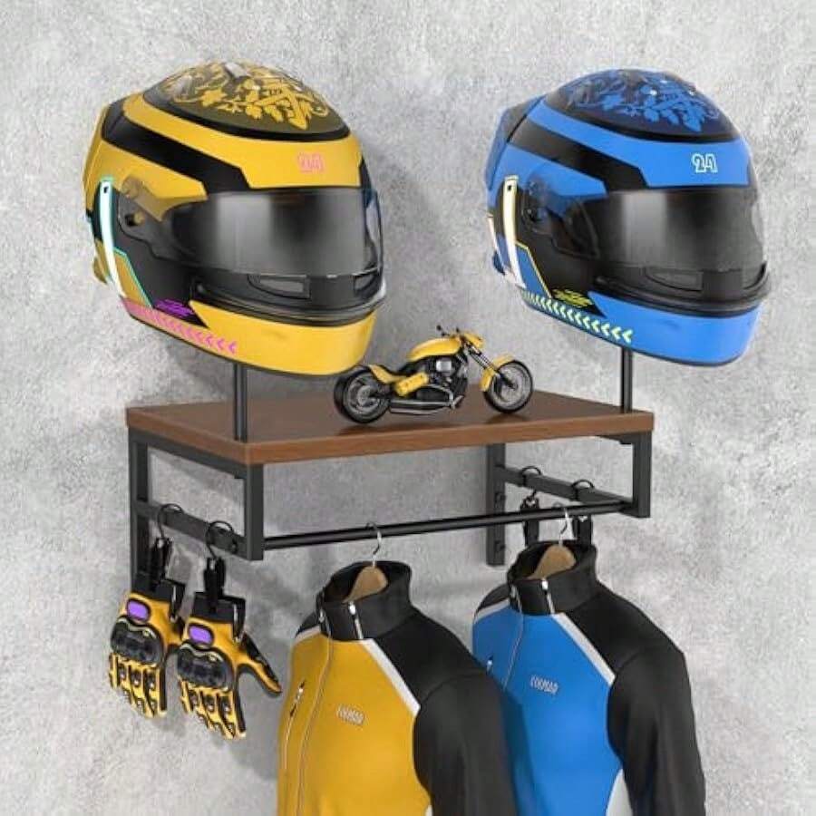 BORISI Helmet Holder Wall Mount Motorcycle Helmet Holder Helmet Stand With Motorcycle Accessories Helmet Rack For Display Wall Mount Motorcycle Gear Storage Rack - RetroBlack1 - View 1