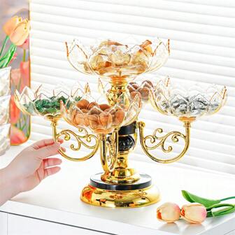 1个水果分格餐盘，装饰性旋转小吃托盘，花形开胃菜盘，适用于客厅，黄色