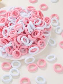 300pcs/Set Girl's Spring Pink & White Simple Hair Ties, Non-Damage Ponytail Holders, Hair Scrunchies For Everyday Use - Multicolor - View 4