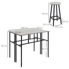 HOMCOM 6-Piece Bar Table Set, 2 Breakfast Tables With 4 Stools, Counter Height Dining Tables & Chairs For Kitchen, Living Room, Grey - Grey - View 3