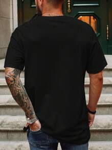 "JESUS ​​LOVES ME" Printed Casual Summer Round Neck T-Shirt For Men Made Of 100% Cotton 190gsm - 黑色 - 查看 3