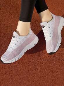Tênis Esportivos Casuais de Mulher Cor Sólida, Bico Redondo, Cadarço Cruzado, Material de Tecido, Tênis de Malha Slip-on de Mulher Cor Sólida, Bico Redondo, Amarração Cruzada