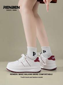 Zapatillas vulcanizadas azul/rojo de primavera 2025 para mujer de Renben, con suela gruesa, ligeras, amortiguación de impactos, calzado casual de estilo retro