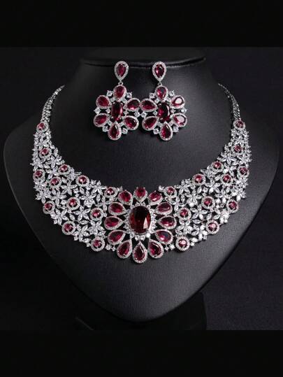 1 Set/3pcs Stylish & Elegant Luxury Zirconia Bridal Jewelry Set - Earrings, Necklace, Perfect Gift For Women Wedding, Party, Special Occasions