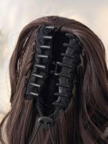 26英寸长棕色深波浪耐热合成纤维马尾假发，适合日常使用 - 黑棕色 - 查看 8