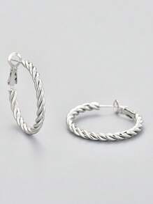 1pair Elegant Double Row Mixed Color Hoop Earrings 925 Sterling Silver For Women Ladies Jewelry For Daily Decor Earrings Fine Jewelry - Simple Earrings - View 4