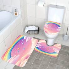 4pcs Shower Curtain Non-Slip Carpet Set, Wedding Date Floral Elements, Toilet Lid, Bath Mat - Includes 12 Plastic Hooks - Waterproof Polyester Fabric, Quick Drying, Non-Slip, Ring Top, Machine Washable Home Decor, Shower Decor Accessories,