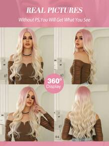 Ava WIGS 26 英寸金色粉色渐变假发长卷发假发适合女士街头朋克合成假发适合角色扮演日常派对音乐节 ﻿ ﻿ ﻿ - 彩色 - 查看 8