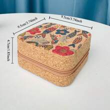 1 szt. Przenośne miękkie pudełko do przechowywania biżuterii z korka - organizer na kolczyki, pierścionki, naszyjniki, modna gablotka na biżuterię, wielofunkcyjny organizer do przechowywania biżuterii