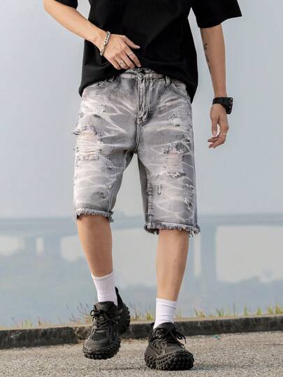 Fashionable Straight Fit Denim Knee-Length Shorts For Teen Boys