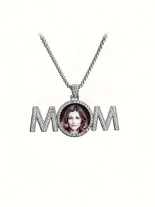 1PC Custom Photo Necklace, Personalized MOM Letter Pendant Necklace Jewelry, Gift For Family, Mother's Day Gift, Personalized Customized Holiday Gift, Personalized Birthday Gift Memorial Gifts