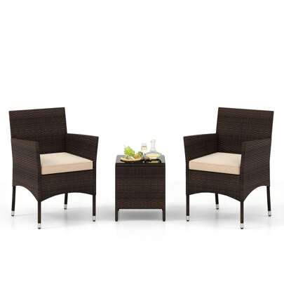 3 Pieces Patio Furniture Set Outdoor PE Rattan Wicker Chairs