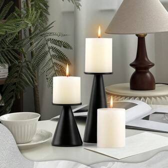 Black Metal Pillar Candle Holder, Modern Iron Pillar Candle Stand, Universal For Holidays, Dining Table Centerpiece, Birthday Party, Wedding, Home Decor, Gift