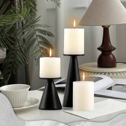 Black Metal Pillar Candle Holder, Modern Iron Pillar Candle Stand, Universal For Holidays, Dining Table Centerpiece, Birthday Party, Wedding, Home Decor, Gift