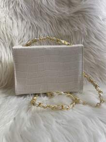 Women's Crocodile Shoulder Bag With Crossbody Strap And Swivel Closure - Beige - View 4
