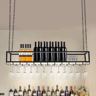YUNRUX 100cm Metal Hanging Shelf Wine Rack Ceiling Shelf Bottle Holder Bottle Rack Ceiling