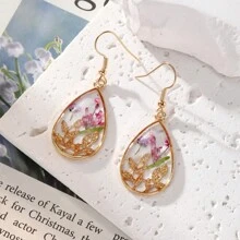 1 对蓝色永生花合金手工树脂花吊坠耳环