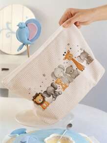 1pc Animal Park Design, Adorable Puppy & Bow Pattern Printed Travel Toiletry Bag, Multi-Functional For Beach, Swimming Pool, Swimwear, Travel Storage Bag, Makeup Bag, Cosmetics Bag, Holiday Organizer, Large Capacity Washbag, For Lipsticks, Brushes, Skincare, Phones, Coins, Small Items, Home, Gift, Holiday & Festival Use, Suitable For Teens, School Makeup Bag, Back To School, Cosmetics & Toiletries Storage, School Supplies, Storage Bag, Room Decor - Multicolor - View 5